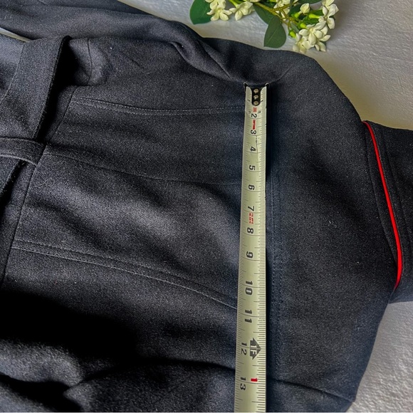 Forever 21 Sz M Navy Blue Trench Coat with Belt Buttons Down Wool Blend - Picture 10 of 12